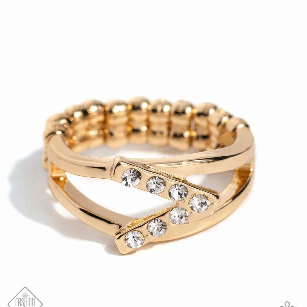 Paparazzi Gold Crystal Rings Modern Minimalist Design Linear Law Fashion Jewelry